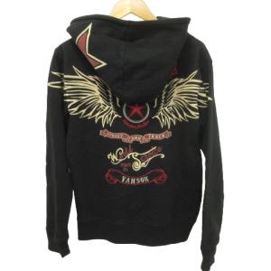 vanson Leathers 美品 パーカー プルオーバー 長袖 刺繍 プリント M 黒 ブラック IBO45