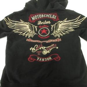 vanson Leathers 美品 パーカー プルオーバー 長袖 刺繍 プリント M 黒 ブラック IBO45