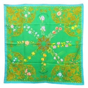 カレ 90 アラベスク スカーフ シルク フランス製 緑 グリーン U90
