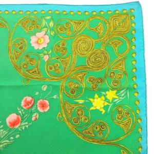 HERMES カレ 90 アラベスク スカーフ シルク フランス製 緑 グリーン U90