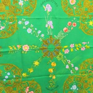 HERMES カレ 90 アラベスク スカーフ シルク フランス製 緑 グリーン U90