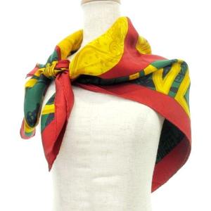 CELINE 美品 大判 スカーフ ロゴ 総柄 シルク イタリア製 赤 レッド U90