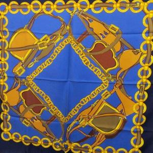 CELINE 美品 大判 スカーフ ハーネス ベルト柄 シルク イタリア製 紺 ネイビー U90