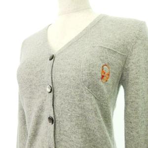lucien pellat finet 美品 カシミヤ100% カーディガン ニット カットソー スカル刺繍 Vネック XS グレー U90
