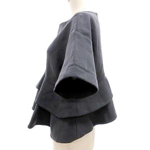 Drawer 美品 ペプラム 半袖 カットソー ブラウス ティアード プルオーバー 2 M相当 無地 チャコールグレー IBO45 A1208