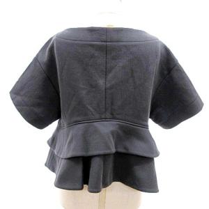 Drawer 美品 ペプラム 半袖 カットソー ブラウス ティアード プルオーバー 2 M相当 無地 チャコールグレー IBO45 A1208