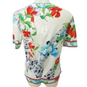 LEONARD Tシャツ カットソー 半袖 カットソー コットン 花柄 実寸S相当 白系マルチカラー GY09