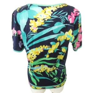 LEONARD Tシャツ  カットソー 半袖 コットン 花柄 Mサイズ 紺 ネイビー GY09