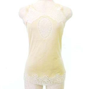美品 レース タンクトップ ノースリーブ カットソー トップス 36 約XSサイズ アイボリー系 GY09