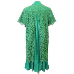 MUVEIL 美品 プリーツ レイヤード レース ワンピース ロング 襟付き 38 約S?Mサイズ 緑 グリーン GY09