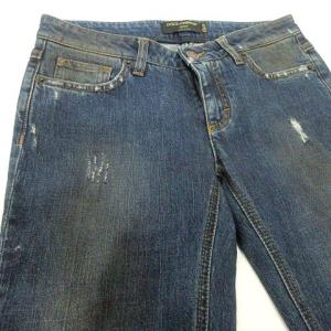 DOLCE&GABBANA 美品 ダメージ スキニー デニム パンツ ストレッチスリム ジーンズ USED加工 38 Sサイズ 紺 ネイビー GY09