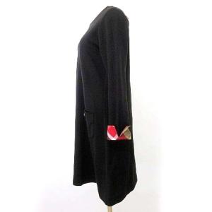 BLUE LABEL CRESTBRIDGE タグ付き ワンピース ひざ丈 前ポケット チェックリボン Aライン 長袖 38 黒 ブラック U90