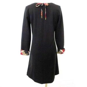 BLUE LABEL CRESTBRIDGE タグ付き ワンピース ひざ丈 前ポケット チェックリボン Aライン 長袖 38 黒 ブラック U90