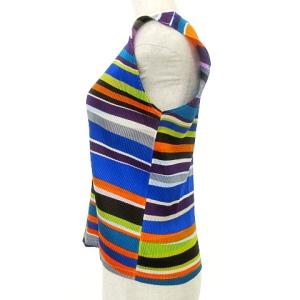 PLEATS PLEASE ISSEY MIYAKE イッセイミヤケ 美品 マルチボーダー ノースリーブ カットソー トップス 薄手 3 寒色系 GY09