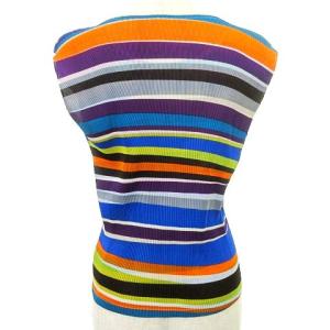 PLEATS PLEASE ISSEY MIYAKE イッセイミヤケ 美品 マルチボーダー ノースリーブ カットソー トップス 薄手 3 寒色系 GY09