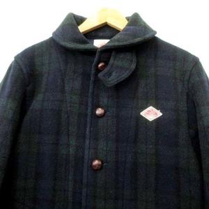 DANTON 18AW ウール モッサ ジャケット ブラックウォッチ コート くるみボタン 40 Sサイズ 紺 ネイビー GY09