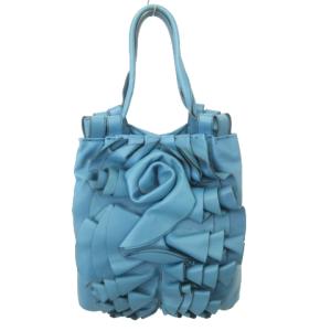 トートバッグ 皮革  レザー フリル 青 ブルー U90