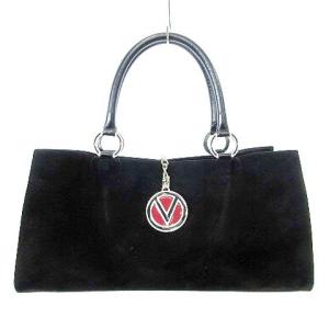 ヴィンテージ スエード トートバッグ Vロゴ ハンドバッグ 黒 ブラック U90