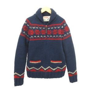 HYSTERIC GLAMOUR 美品 カウチン カーディガン ジャケット ニット ウール フルジップ カジュアル 厚手 Sサイズ 紺 ネイビー IBO49