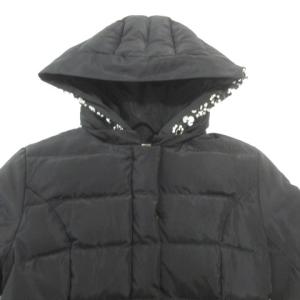 Chesty 美品 近年 ダウン コート ロング ビーズ付き フレア カジュアル 厚手 0 約XSサイズ 黒 ブラック IBO49