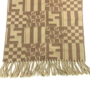 FENDI 美品 マフラー スッカ柄 フリンジ ロゴ カジュアル ウール 薄手 茶 ブラウン IBO49