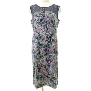 近年 ワンピース スパンコール チュール ノースリーブ ドレス 38 Mサイズ 紺 ネイビー IBO49