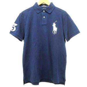 タグ付き ポロシャツ 半袖 ビッグポニー 鹿の子 カスタムフィット カットソー 無地 M 紺 ネイビー IBO49