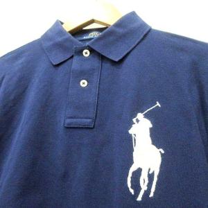 POLO RALPH LAUREN タグ付き ポロシャツ 半袖 ビッグポニー 鹿の子 カスタムフィット カットソー 無地 M 紺 ネイビー IBO49