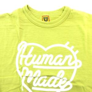 HUMAN MADE 美品 23ss HM25CS038 Tシャツ 半袖 ロゴ プリント ハート クルーネック コットン 薄手 XLサイズ 黄 イエロー