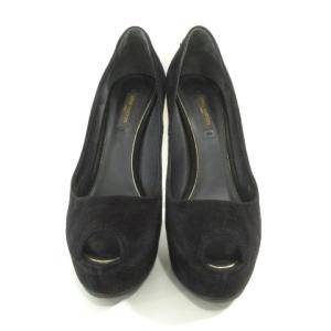 LOUIS VUITTON MA0114 カデナ パンプス ハイヒール ピン オープントゥ 厚底 ロゴ 36 約22.5?23cm 黒 ブラック