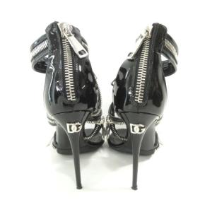 DOLCE&GABBANA 美品 ジップアップ パンプス ヒール オープントゥ パテントレザー ロゴ 37 約24cm 黒 ブラック