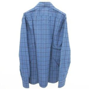 LUIGI BORRELLI タグ付き ビームス別注 シャツ ロゴ ラウンド トップス チェック柄 長袖 Lサイズ 青 ブルー 24-11-1239-735-77-20