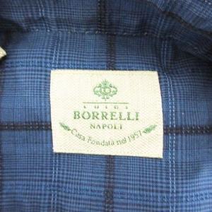 LUIGI BORRELLI タグ付き ビームス別注 シャツ ロゴ ラウンド トップス チェック柄 長袖 Lサイズ 青 ブルー 24-11-1239-735-77-20