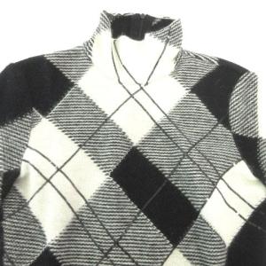 美品 アンゴラ ニット セーター ビジュー チェック柄 ハイネック 長袖 