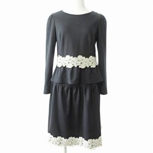 セットアップ アンサンブル 長袖 カットソー 膝丈 スカート レース 黒 38 0520