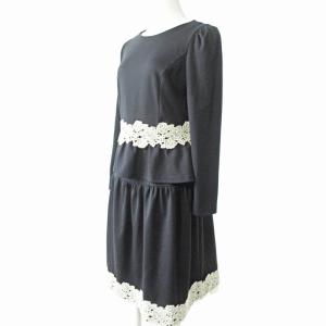M'S GRACY セットアップ アンサンブル 長袖 カットソー 膝丈 スカート レース 黒 38 0520
