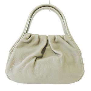 美品 ハンドバッグ ショルダーバッグ レザー ギャザー ベージュ系 0515