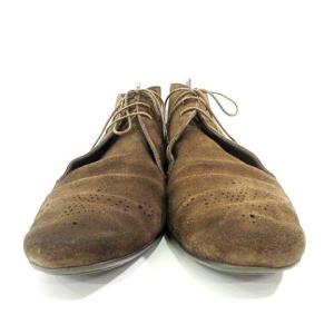 LOUIS VUITTON スエード チャッカブーツ ハイカット アーモンドトゥ ウイングチップ ジップ イタリア製 8 約26.5cm 茶 ブラウン