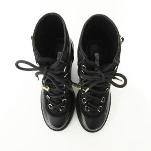 DIANE von FURSTENBERG 美品 ショートブーツ レースアップ ベルト付き 本革 レザー 厚底 無地 約23.5cm 黒 ブラック