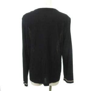 LEONARD 美品 カーディガン ニット クルーネック フラワー 花柄 ロゴ ストレッチ 薄手 42 約Lサイズ 黒 ブラック GY24