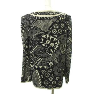 LEONARD ブラウス 長袖 ボタン Uネック 総柄 パッド入り ストレッチ 日本製 薄手 40 約Mサイズ 黒 ブラック GY24