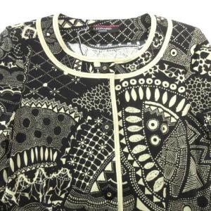 LEONARD ブラウス 長袖 ボタン Uネック 総柄 パッド入り ストレッチ 日本製 薄手 40 約Mサイズ 黒 ブラック GY24