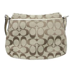 COACH 美品 F45623 ポシェット ショルダーバッグ シグネチャー 斜め掛け キャンバス フラップ チャーム ベージュ系 ゴールド