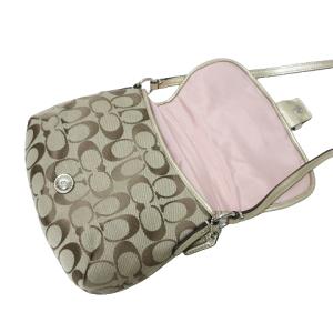 COACH 美品 F45623 ポシェット ショルダーバッグ シグネチャー 斜め掛け キャンバス フラップ チャーム ベージュ系 ゴールド