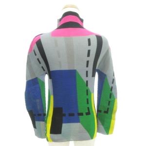 me ISSEY MIYAKE タグ付き 16AW ワッフル プリーツ カットソー ハイネック ストレッチ 薄手 フリーサイズ グレー GY09