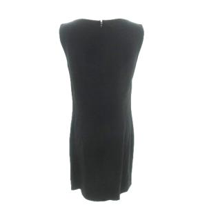 CELINE 美品 ノースリーブワンピース ひざ丈 コサージュ付き ボートネック 無地 厚手 38 約Mサイズ 黒 ブラック GY09