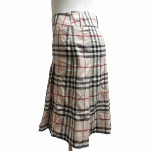 BURBERRY LONDON フレアスカート ノバチェック ひざ丈 ウール 36 S ベージュ FXA13-030-14