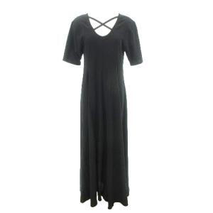 23SS タグ付き ワンピース ロング オフショルダー 半袖 フレア Vネック 無地 薄手 36 約Sサイズ 黒 ブラック
