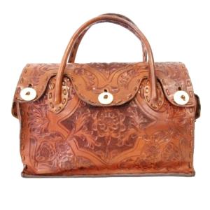 ハンドバッグ 鞄 皮革 レザー 総柄 茶 ブラウン GY09