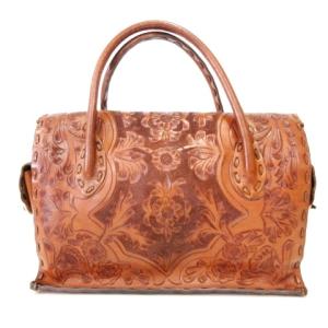 CARVING TRIBES ハンドバッグ 鞄 皮革 レザー 総柄 茶 ブラウン GY09
